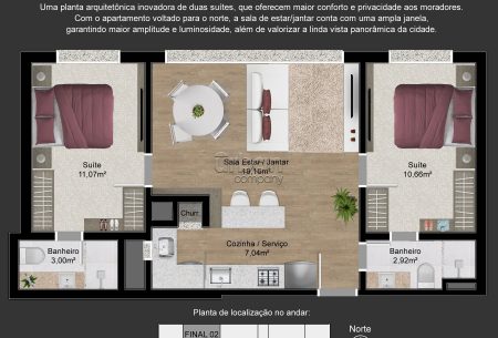 Apartamento com 62m², 2 quartos, 2 suítes, 1 vaga, no bairro Vila Ipiranga em Porto Alegre