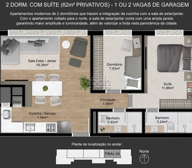 Apartamento com 62m², 2 quartos, 1 suíte, 2 vagas, no bairro Vila Ipiranga em Porto Alegre