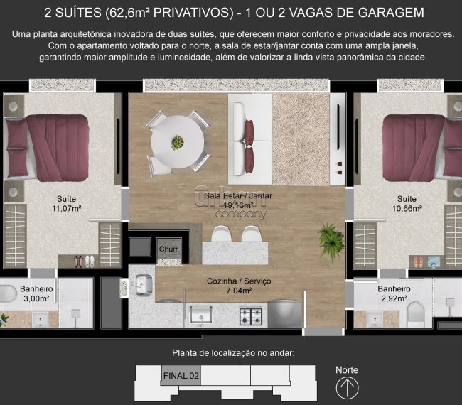 Apartamento com 62m², 2 quartos, 2 suítes, 1 vaga, no bairro Vila Ipiranga em Porto Alegre