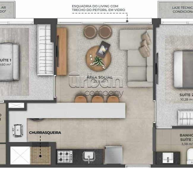 Apartamento com 60m², 2 quartos, 2 suítes, 2 vagas, no bairro Cidade Baixa em Porto Alegre