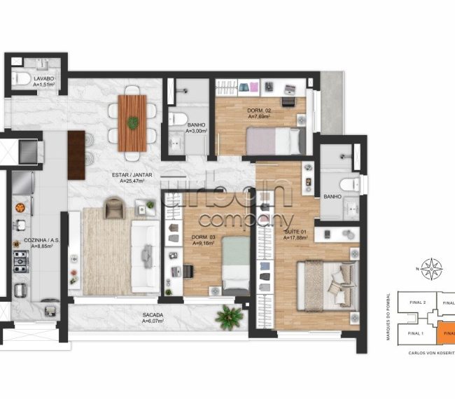 Apartamento com 129m², 3 quartos, 3 suítes, 3 vagas, no bairro Auxiliadora em Porto Alegre